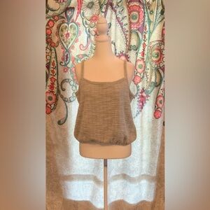 Ann Taylor Loft Tank Top Textured Cropped Green/Cream Medium